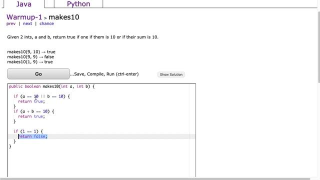 Codingbat - makes10 (Java) смотреть онлайн