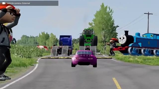 TRANSPORTING PIXAR CARS & FRUITS WITH COLORED & JOHN DEERE vs CLAAS vs TRACTORS - BeamNG.drive #962 смотреть онлайн