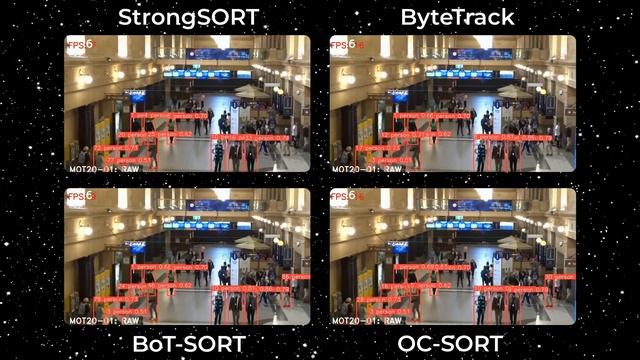 ByteTrack vs BoT-SORT vs StrongSORT vs OC-SORT YOLOv8x Comparision смотреть онлайн