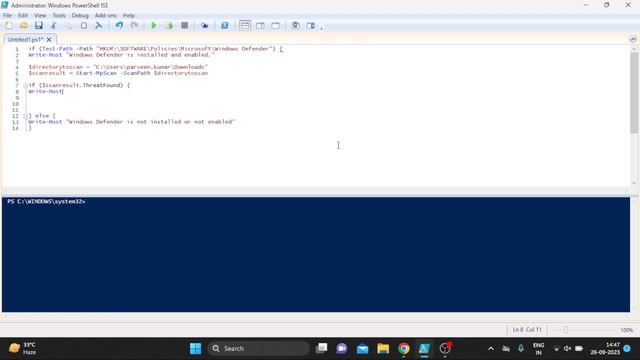 Windows Defender Malware Detection PowerShell Script