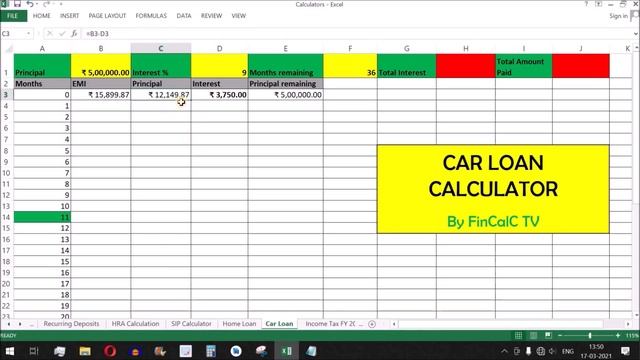 Car Loan EMI Calculator Excel with Principal & Interest Examples| Car Loan EMI Calculation formula смотреть онлайн