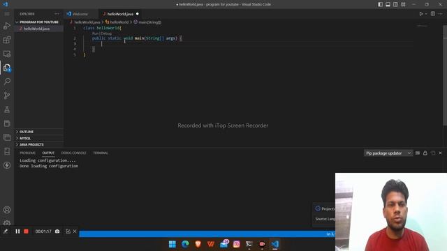 First Program in java HelloWorld in Vscode or Code of helloWorld in java. смотреть онлайн