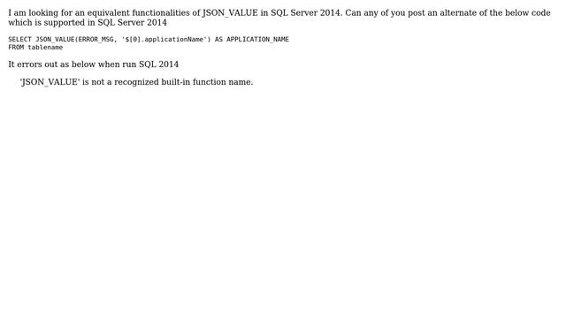 Databases: JSON_VALUE in SQL-server 2014 смотреть онлайн