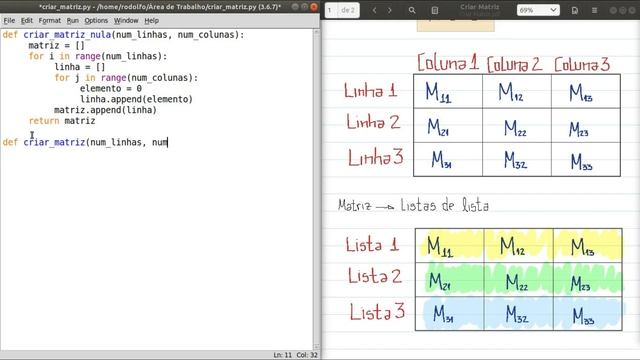 Criar matriz em Python смотреть онлайн