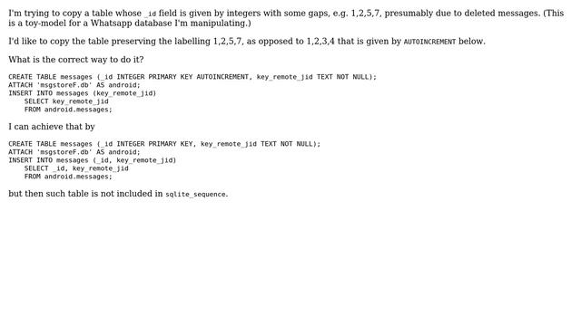 Databases: copy a sqlite3 table preserving custom _id смотреть онлайн