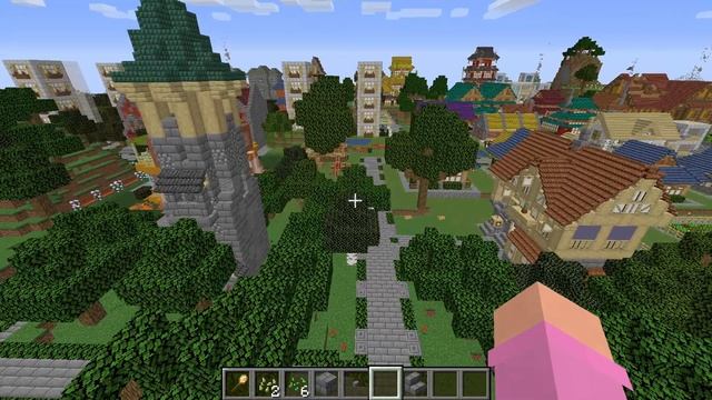 Minecraft, обзор большого города построенного бабушкой в моде minecolonies / The big city смотреть онлайн