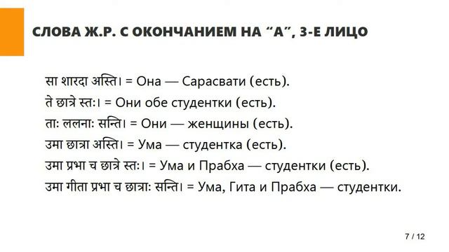 Курс по Санскриту. Основной курс. Занятие 04. СЛОВА Ж.Р. С ОКОНЧАНИЕМ НА “А”, 3-Е ЛИЦО. смотреть онлайн