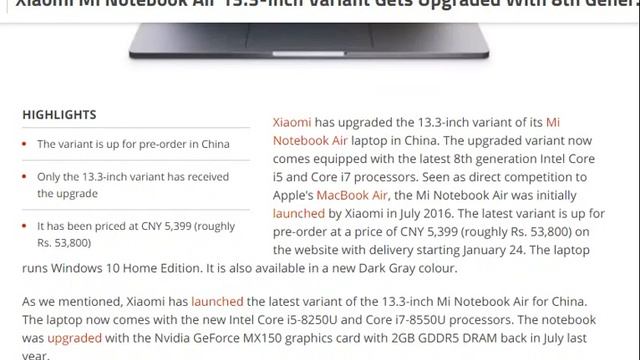 tech news:Xiaomi Mi Notebook Air 13.3-Inch Variant Gets Upgraded смотреть онлайн