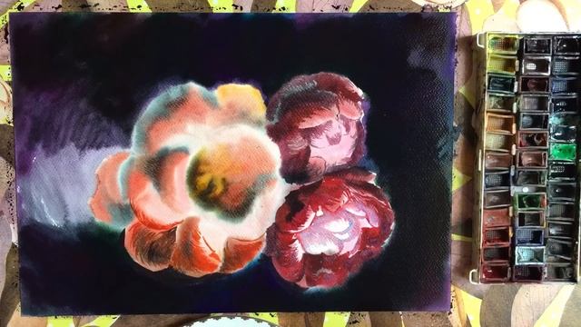 DIY How to PAINT FLOWERS. FREE painting lessons No 8. Watercolor Three Flowers Peonies смотреть онлайн