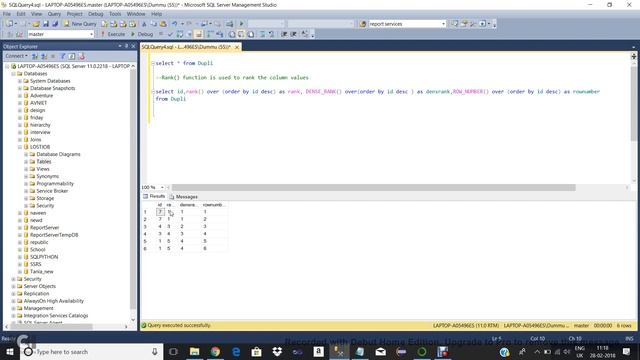 Rank(), Dens_Rank() and Row_Number in SQL Server смотреть онлайн