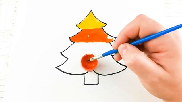 Рисуем Елочку и раскрашиваем красками Малышата Рисуют #92 смотреть онлайн