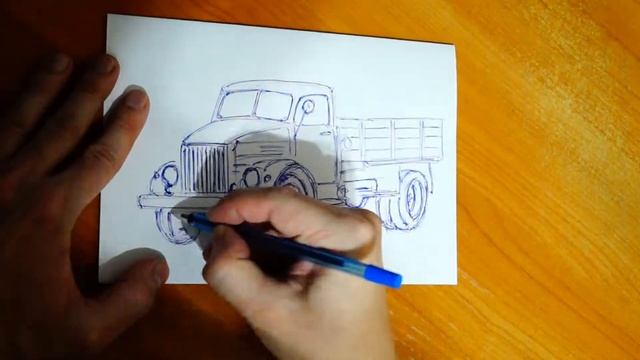 Как нарисовать грузовик ГАЗ 51 ручкой. Быстрый рисунок ручкой смотреть онлайн
