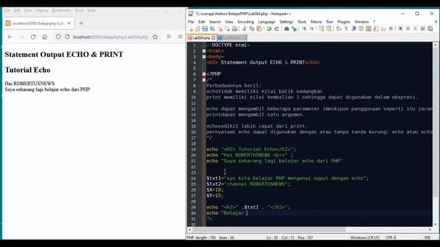 TUTORIAL PHP ECHO DAN PRINT PART 005 смотреть онлайн