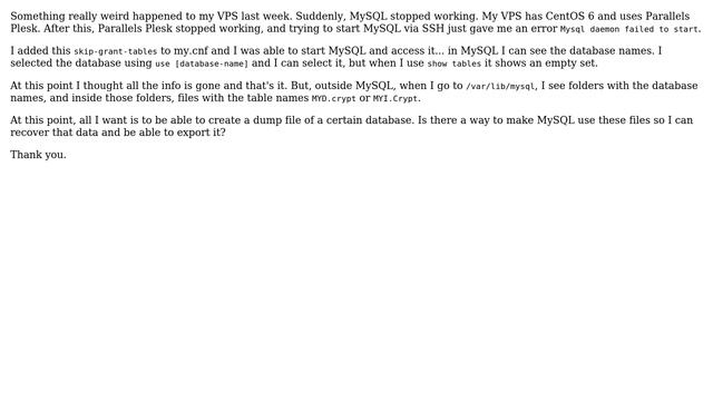Databases: SHOW tables returns empty set, but MYI.Crypt files are there смотреть онлайн