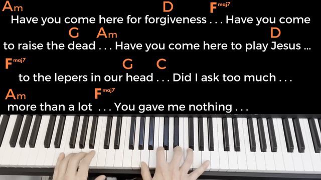 ONE (U2) Easy Piano Song Lesson With Chords and Lyrics смотреть онлайн