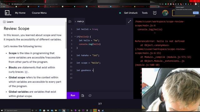LEARN CODING WITH ME LOCKDOWN JS LESSONS WITH CODEACADEMY HOW SCOPE WORKS смотреть онлайн