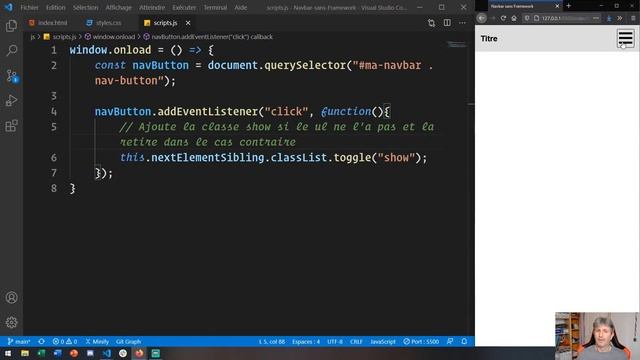 Live-Coding - On crée une barre de navigation sans framework смотреть онлайн