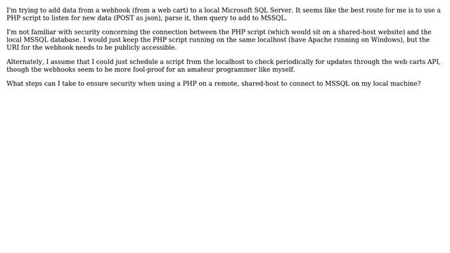 Software Engineering: Securely sending data from shared hosted PHP script to local MSSQL смотреть онлайн