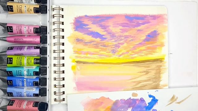 ОБЛАКА НА ЗАКАТЕ. Как нарисовать гуашью смотреть онлайн