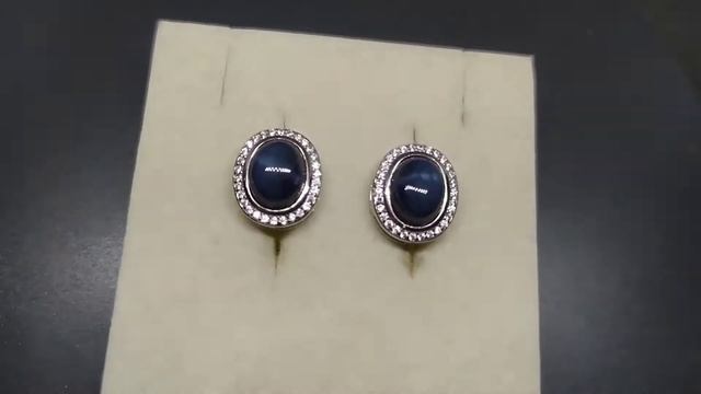 Серьги. Натуральный звёздчатый сапфир. Серебро 925. С8657 смотреть онлайн