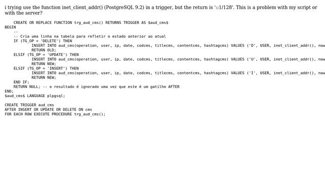 Databases: inet_client_addr in PostgreSQL don't return IP смотреть онлайн