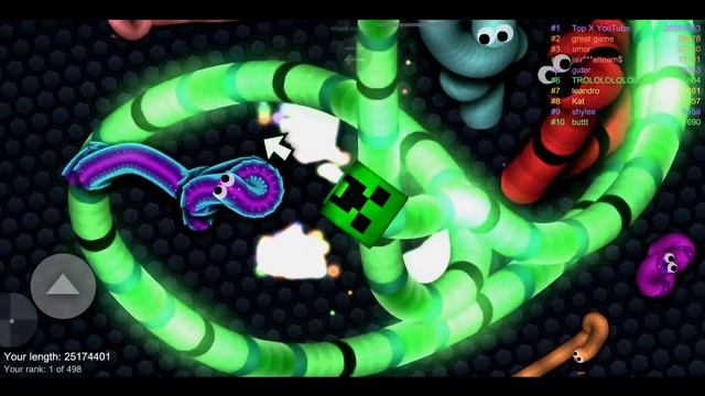 Slither.io A.I. CREEPER MINECRAFT Vs  Pro Snakes - Epic Skin Slitherio Vip Gameplay - World Record