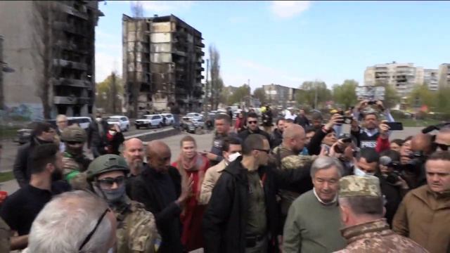 UN Secretary-General Antonio Guterres arrives in Borodianka | AFP смотреть онлайн