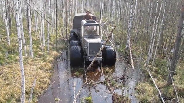 Вездеход 8х8 Соломономобиль-5 по просеке в болоте смотреть онлайн