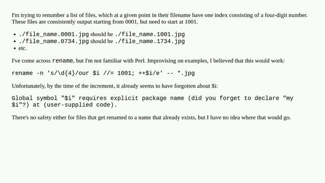 Using perl's rename to renumber a list of files, starting at a certain value смотреть онлайн