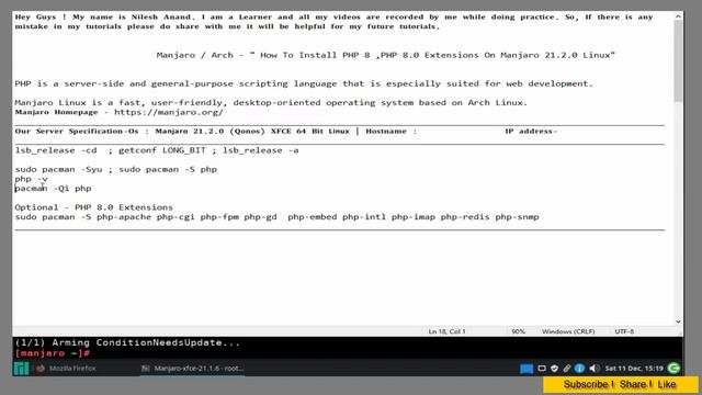Manjaro / Arch - "installing PHP 8 On Manjaro 21.2.0 Linux смотреть онлайн