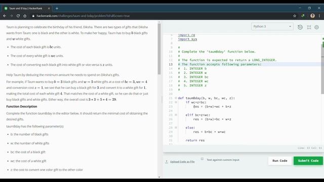 Hackerrank Problem Solution || Taum and B'day || Python смотреть онлайн