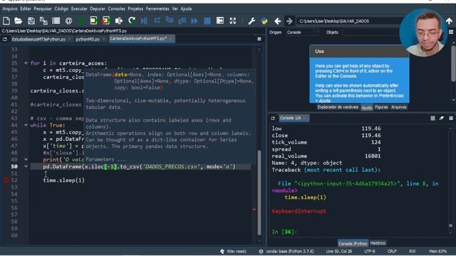 COMO SALVAR EM ARQUIVO CONTINUAMENTE DADOS OBTIDOS COM PYTHON DO METATRADER 5 смотреть онлайн