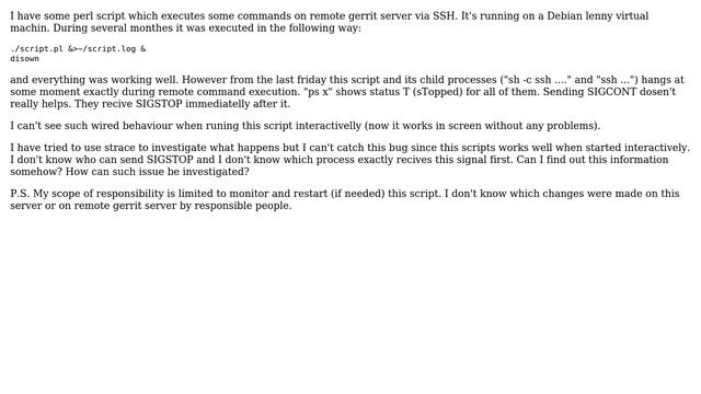 DevOps & SysAdmins: SSH executed from Perl get SIGSTOP instantly смотреть онлайн