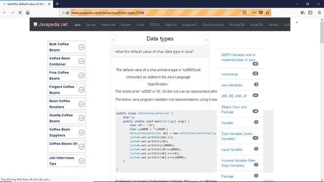 what the default value of char data type in Java?
| javapedia.net смотреть онлайн