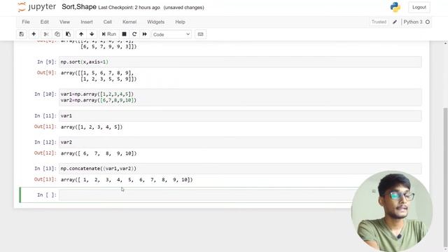 Sort Array , Concatenate, ndim ,Shape, Size, axis=0 , axis=1 Numpy Tutorial смотреть онлайн