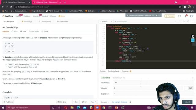 Decode Ways | Leetcode 91 | Recursion | Dynamic Programming |Python смотреть онлайн