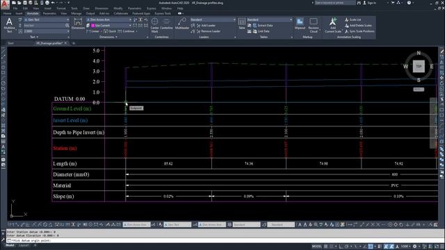 Station and Elevation of the road and pipes profile by leader autocad Lisp смотреть онлайн