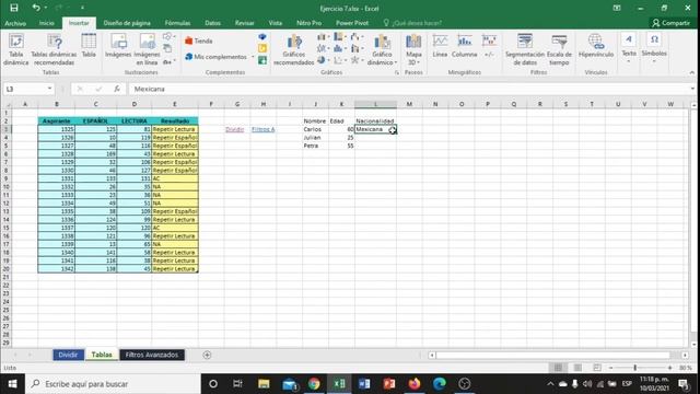 Excel 7 (Dividir, Tabla y Filtros A) смотреть онлайн