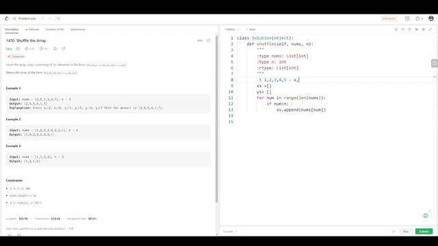Leetcode Poblem 1470. Shuffle the Array .Solution with python. смотреть онлайн