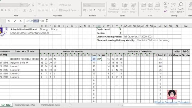 How to Compute Grades using MS Excel Formula DepEd SY 2020-2021 PART1 (Tagalog) смотреть онлайн
