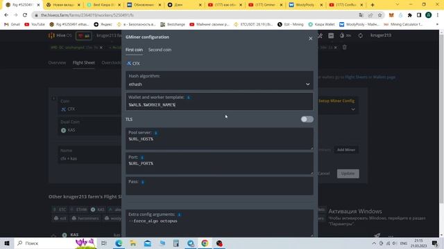 CFX + KAS | настройка дуал майнинга на Hive OS