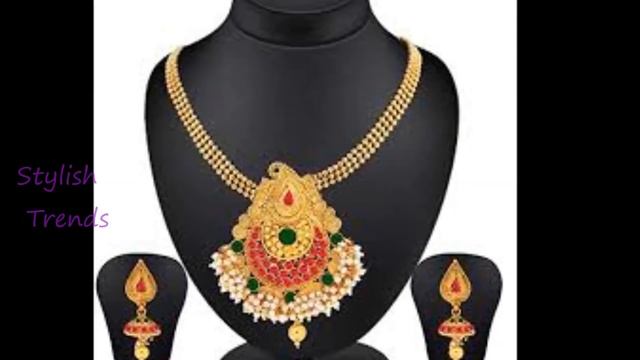 Designer Gold Plated Brass Metal Perl || Synthetics Stone Necklace Designs смотреть онлайн