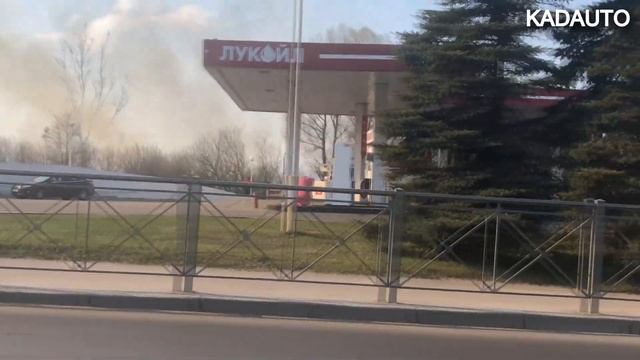 На ул. Суворова в Калининграде из-за пала травы огонь вплотную подошел к АЗС. 12.04.19 смотреть онлайн