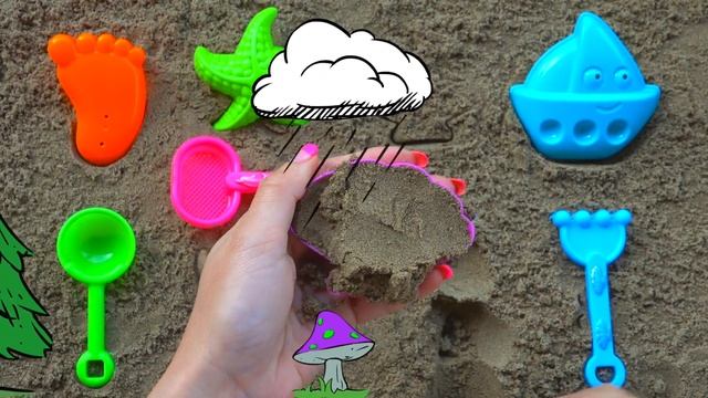 Изучаем цвета с морскими животными формочками и кораблик для песка Цветные лопатки и ложечки смотреть онлайн