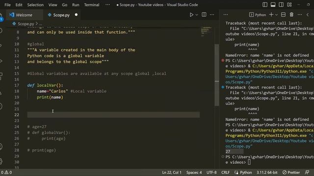 Scope, Global Variables and Local Variables || Global keyword || Python Programming смотреть онлайн
