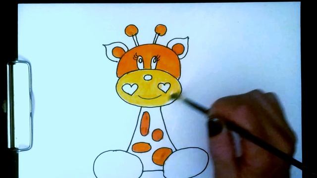 Drawing and coloring giraffe.Drawing for kids.Рисуем жирафа красками смотреть онлайн
