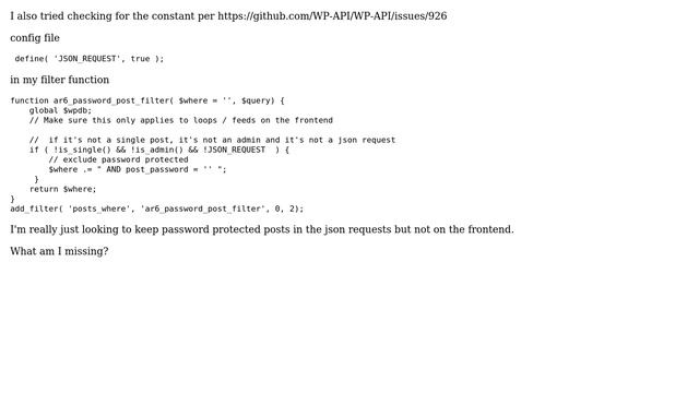 How Can I keep password protected posts in the json requests but not on frontend queries? смотреть онлайн