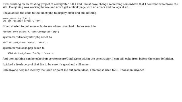 codeigniter blank page, no errors or logs смотреть онлайн