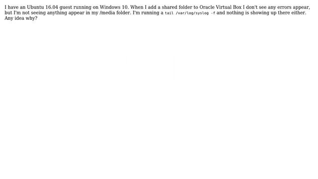 Shared folders not appearing in media in Ubuntu guest on Oracle Virtual Box смотреть онлайн
