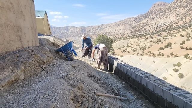 Nomadic Life In Difficult Conditions And Building A Courtyard Wall At A Dangerous Height